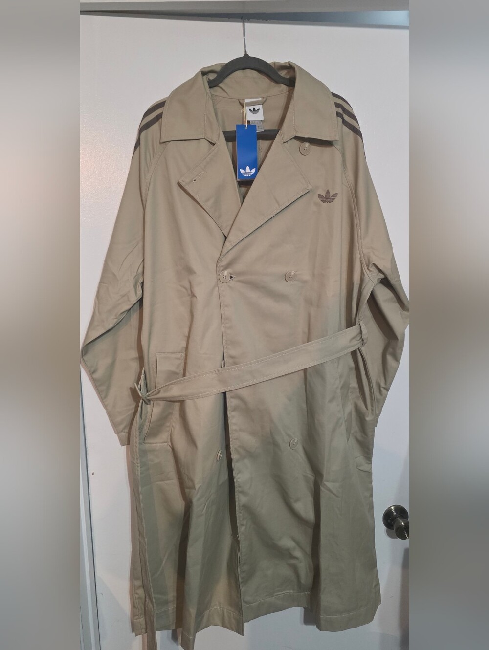 adidas Originals Logo Relaxed Women's Trench Coat Brown Size Large NWT